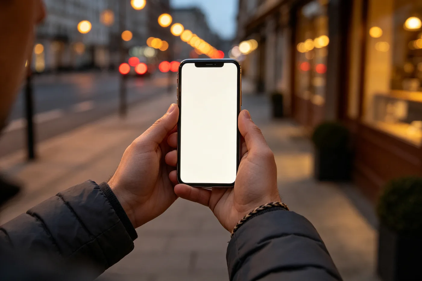 A student checking their phone in a warm apartment kitchen at night