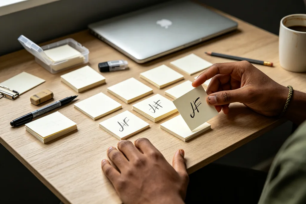 Handwritten index cards for Chinese study spread across a table