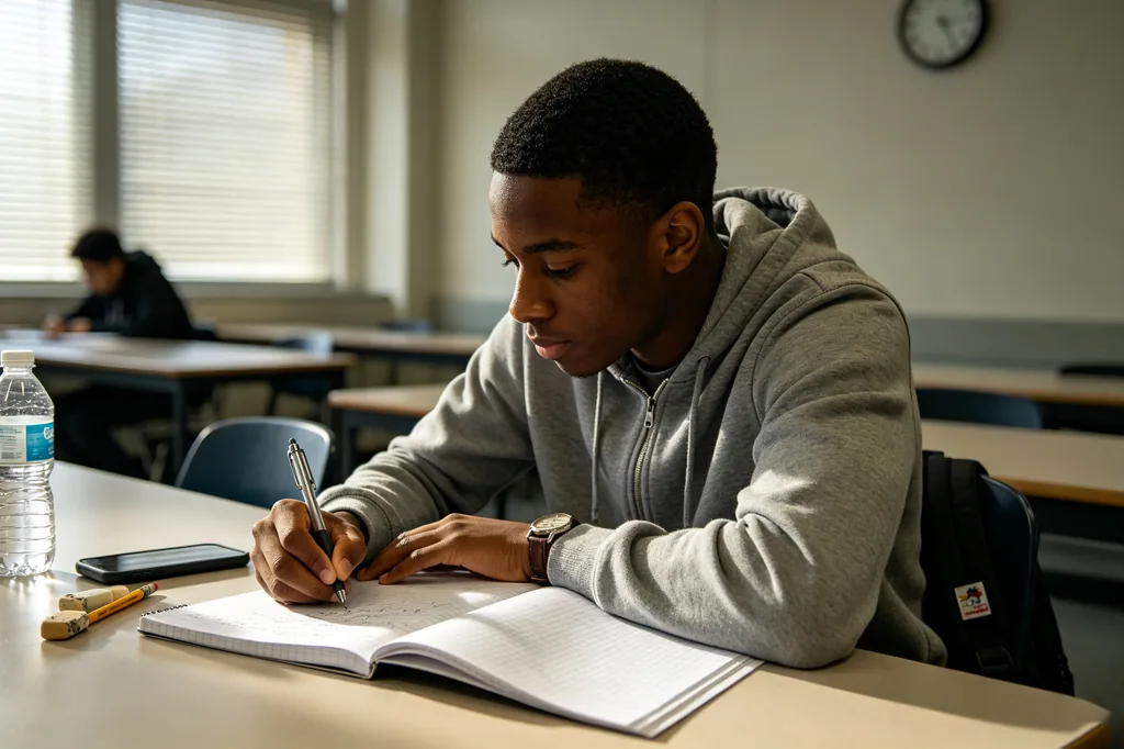 International student writing Chinese characters in a classroom