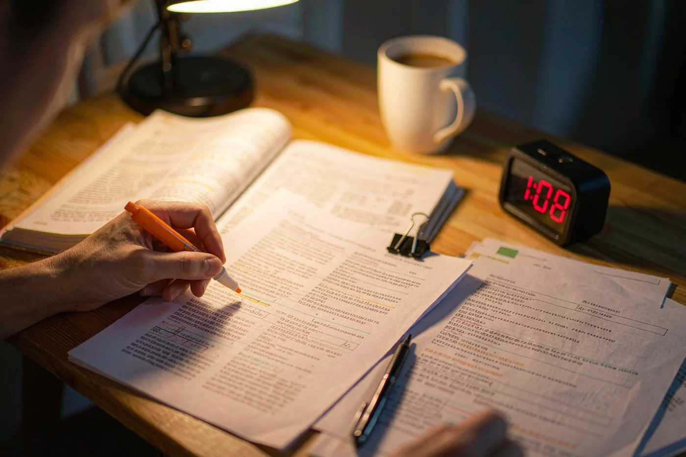 HSK textbooks and study materials with a highlighter and timer