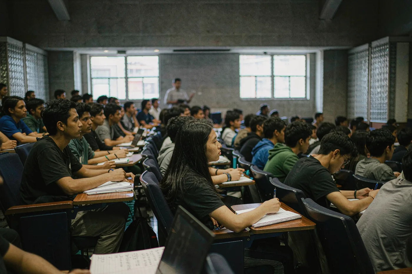 Students attending a lecture in a Chinese university lecture hall