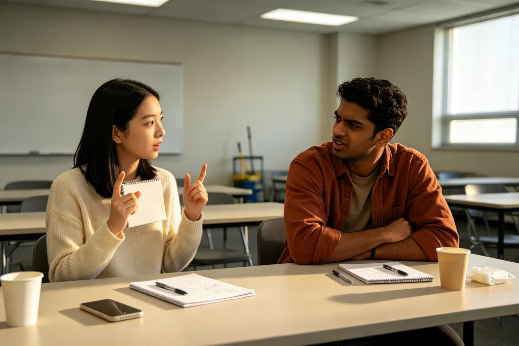 Two students practising spoken Chinese together after class