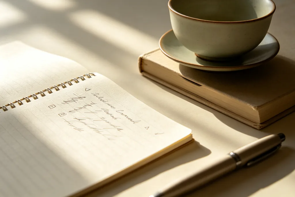 An open notebook with a handwritten list, writing illegible