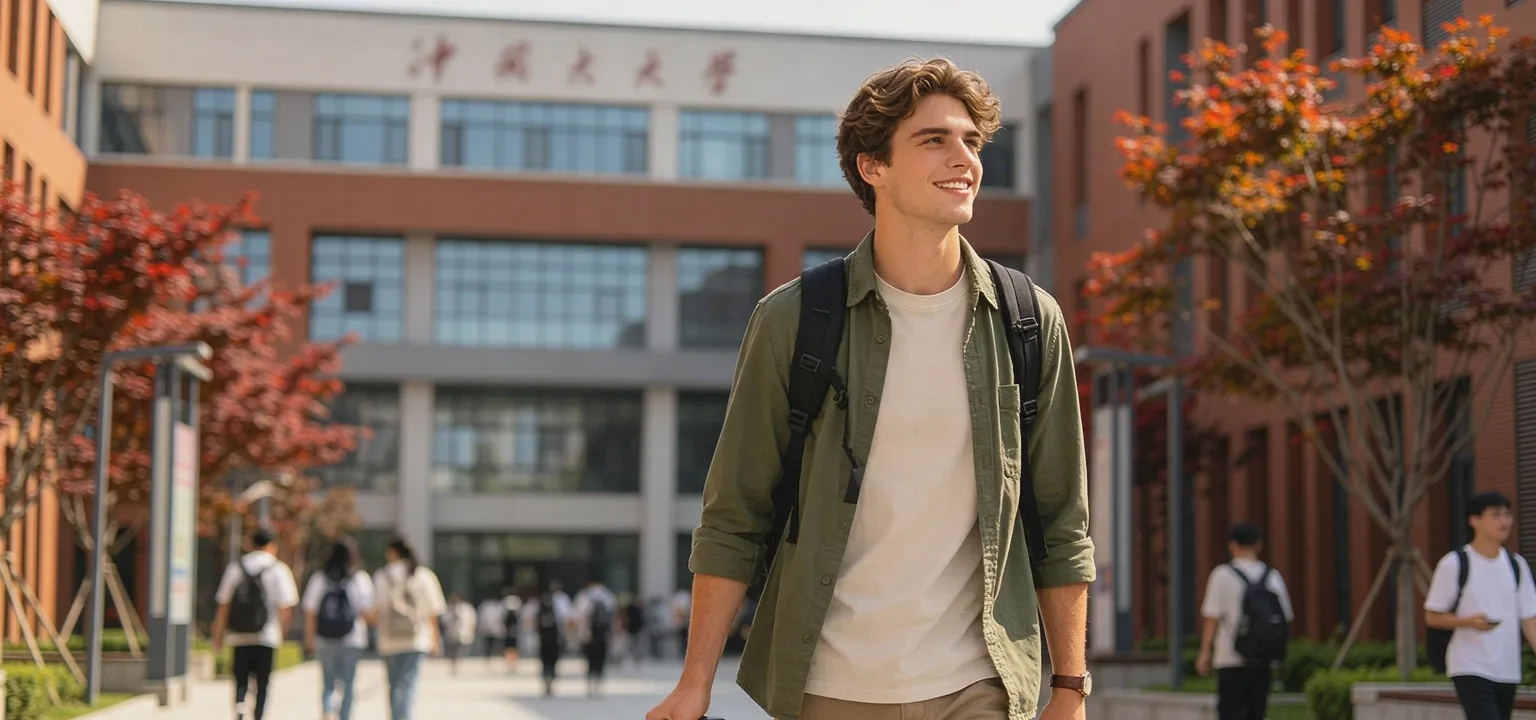 International students walking on a Chinese university campus
