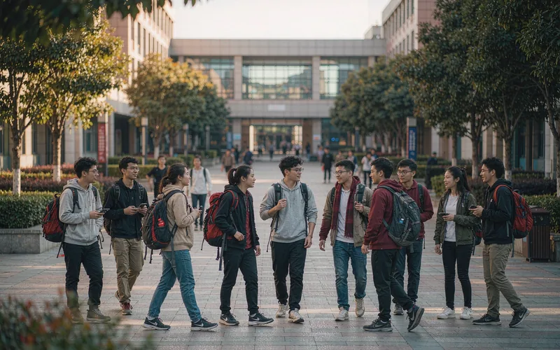 International students walking across a Chinese university campus