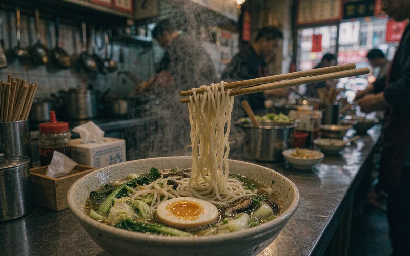 A bowl of hand-pulled noodles at a local Chinese noodle shop